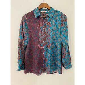 Soft Surroundings Lilit 100% Silk Paisley Long Sleeve Button Down Top XS EUC